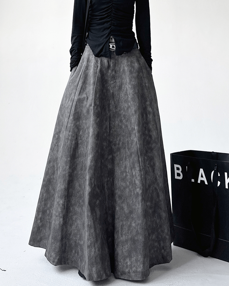 High - Waisted Acid Wash Flared Maxi Skirt - COPPING THREADS - CT Select