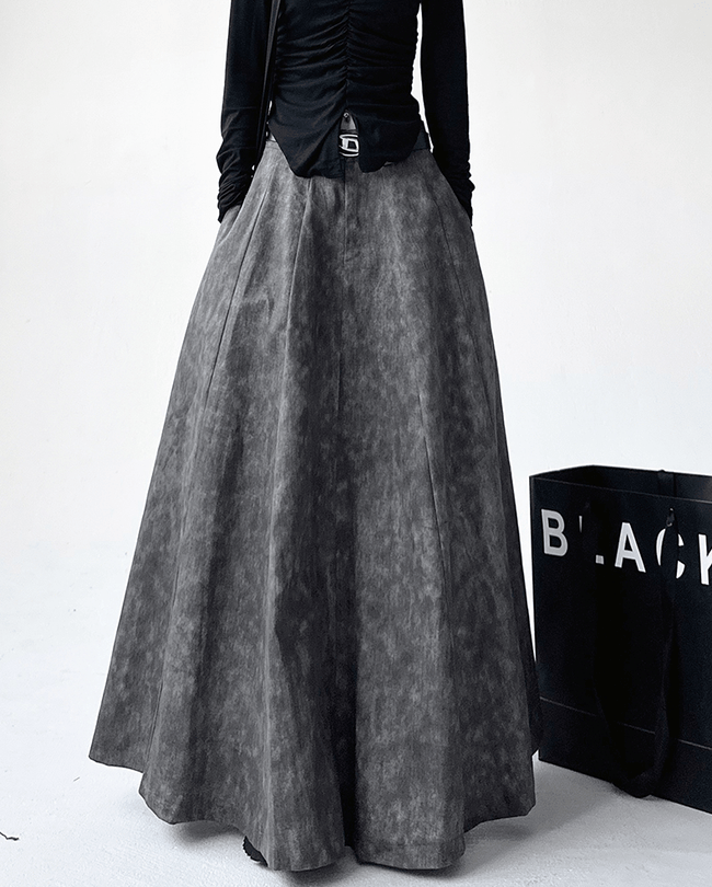 High - Waisted Acid Wash Flared Maxi Skirt - COPPING THREADS - CT Select Hover Image