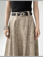 High - Waisted Acid Wash Flared Maxi Skirt - COPPING THREADS - CT Select