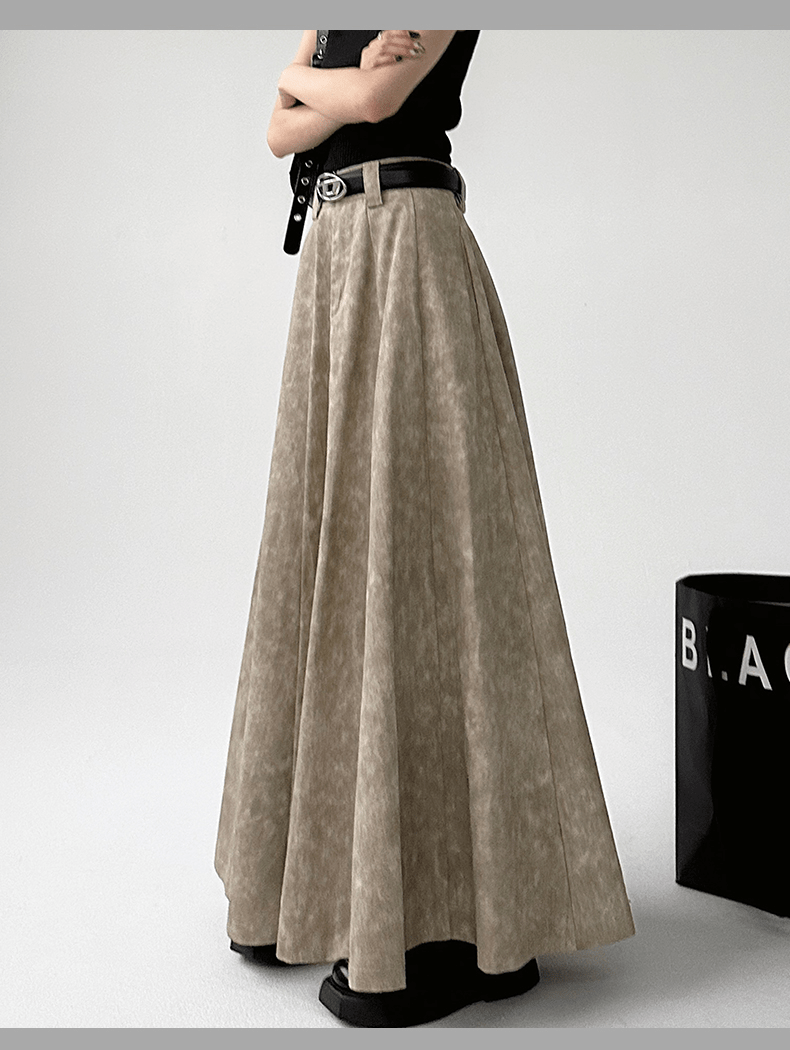 High - Waisted Acid Wash Flared Maxi Skirt - COPPING THREADS - CT Select