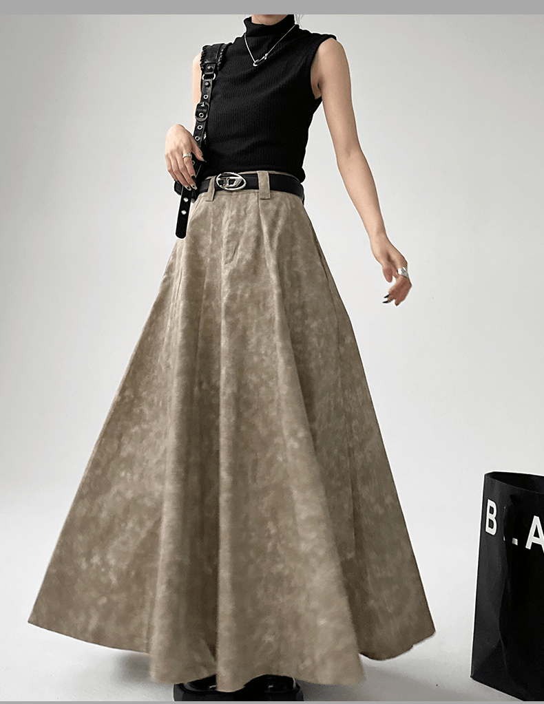 High - Waisted Acid Wash Flared Maxi Skirt - COPPING THREADS - CT Select