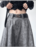 High - Waisted Acid Wash Flared Maxi Skirt - COPPING THREADS - CT Select