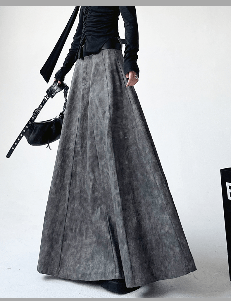 High - Waisted Acid Wash Flared Maxi Skirt - COPPING THREADS - CT Select