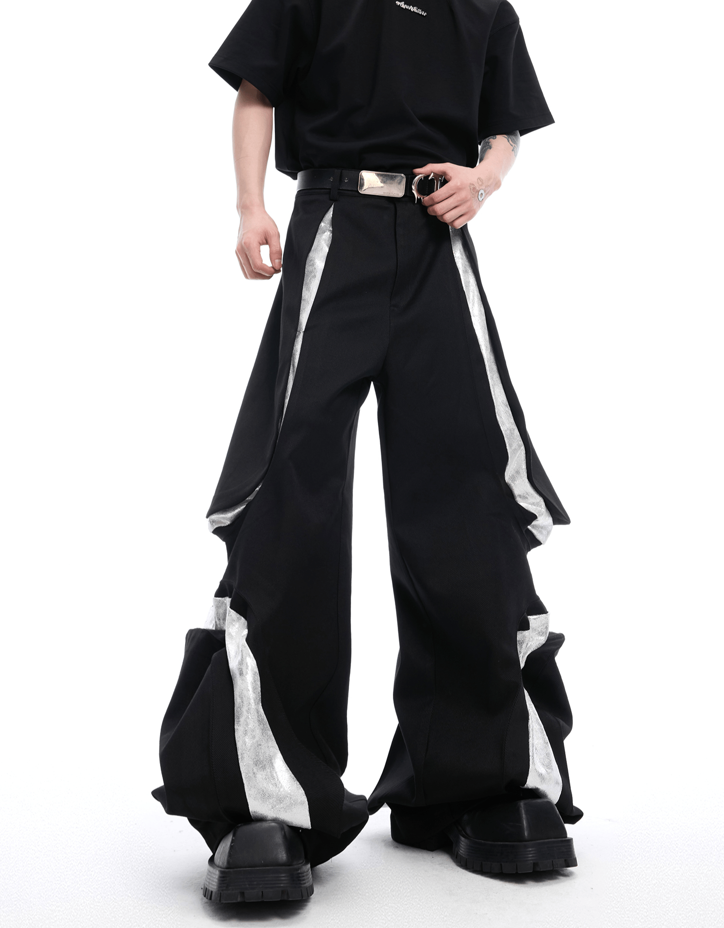 High - Waisted Contrast Panel Wide - Leg Utility Pants - COPPING THREADS - ArguE CulturE