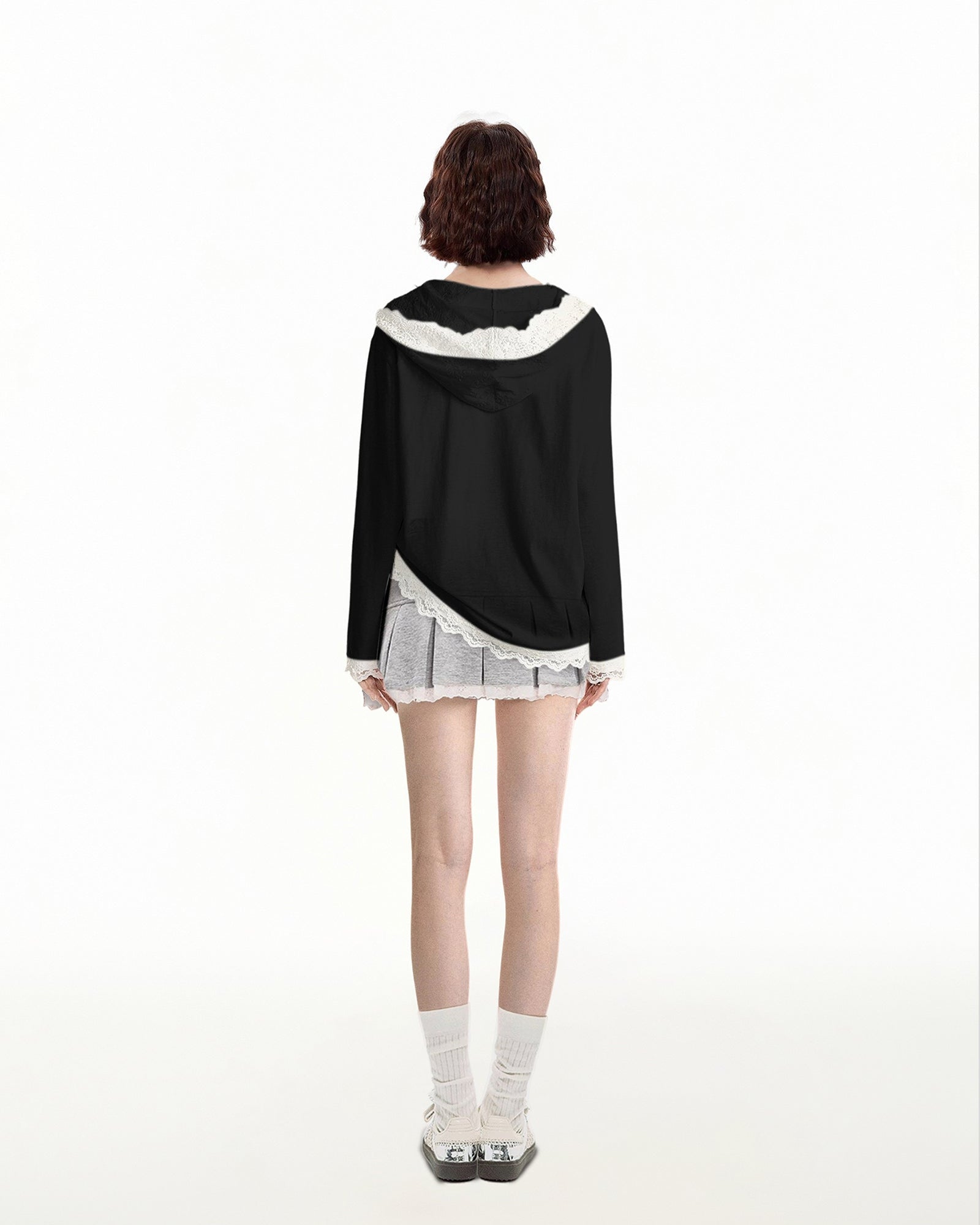 Hooded Lace Trim Long Sleeve Pullover Top - COPPING THREADS - CT Select