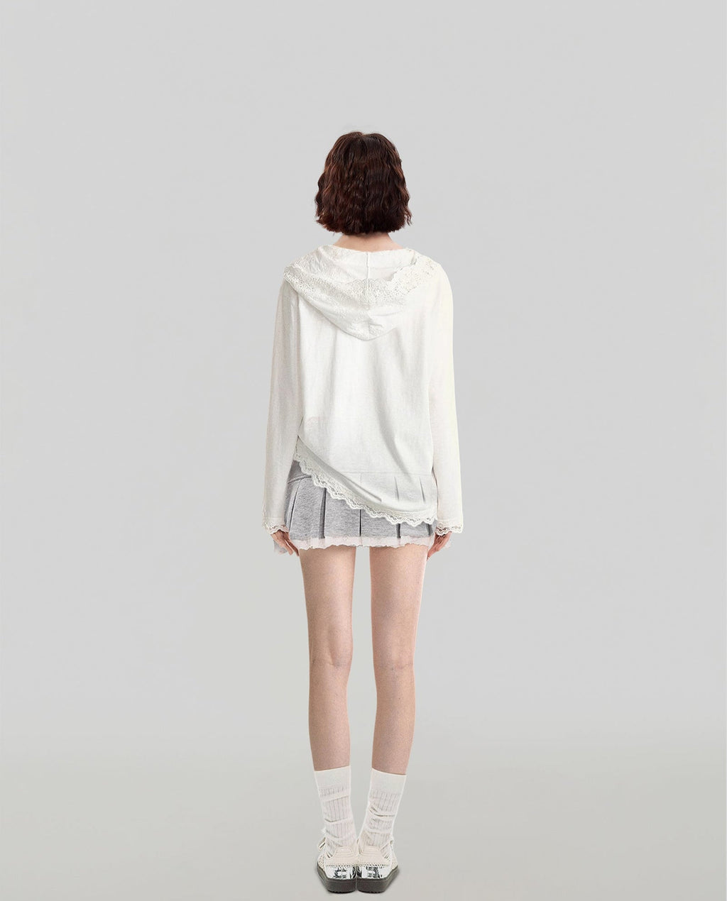 Hooded Lace Trim Long Sleeve Pullover Top - COPPING THREADS - CT Select