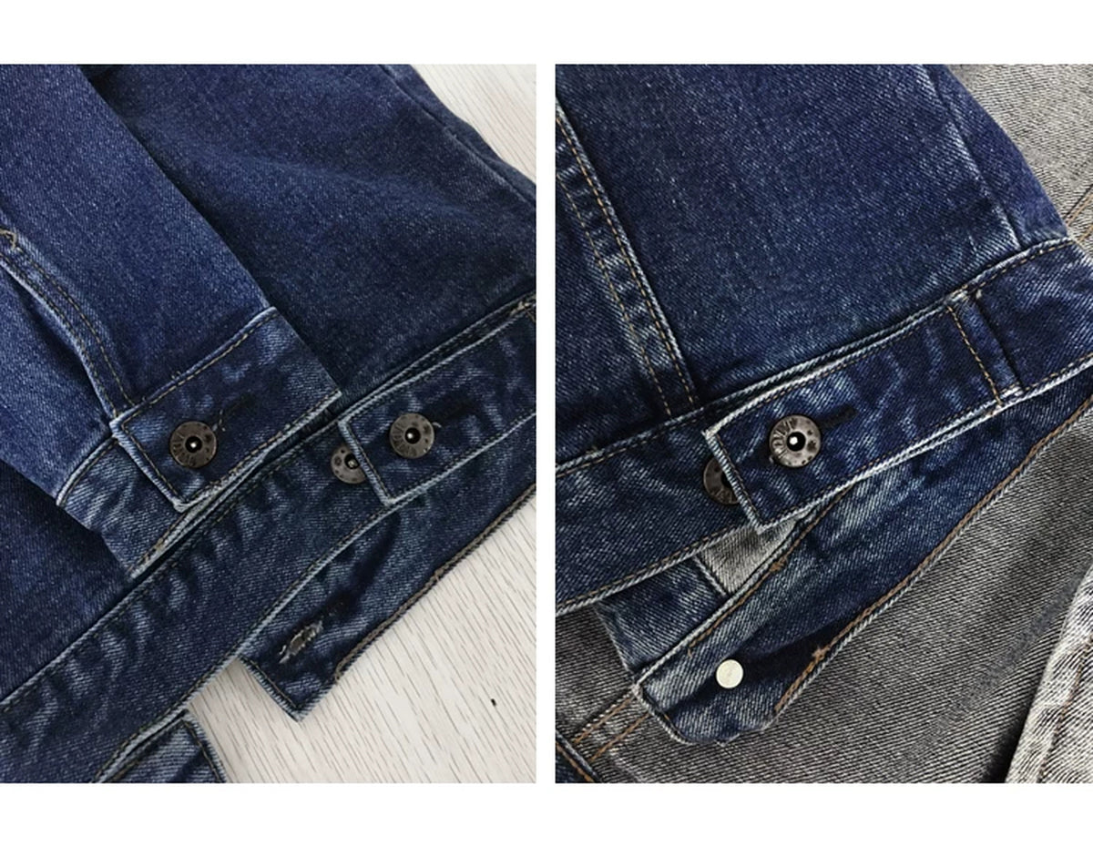 IDLT denim jacket, dark blue cuffs and hem collage.