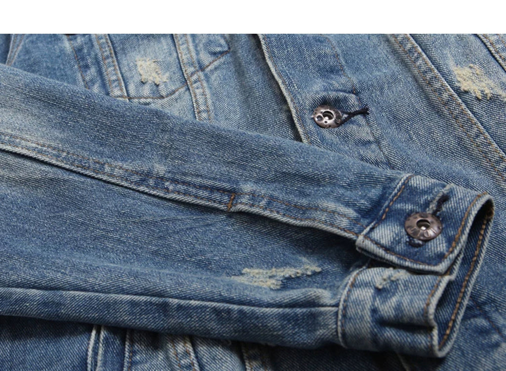 IDLT denim jacket, washed blue buttoned cuffs.