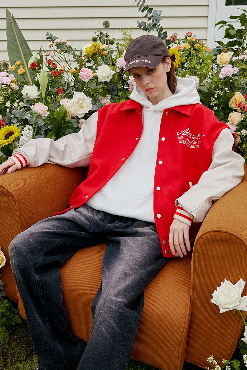 Pearl Embroidered Collared Varsity Jacket