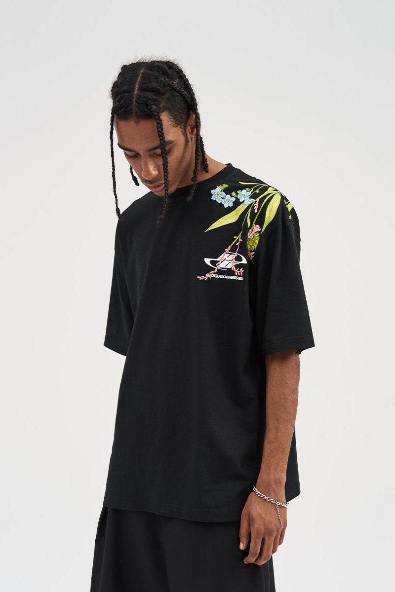 Floral Embroidered Logo Tee