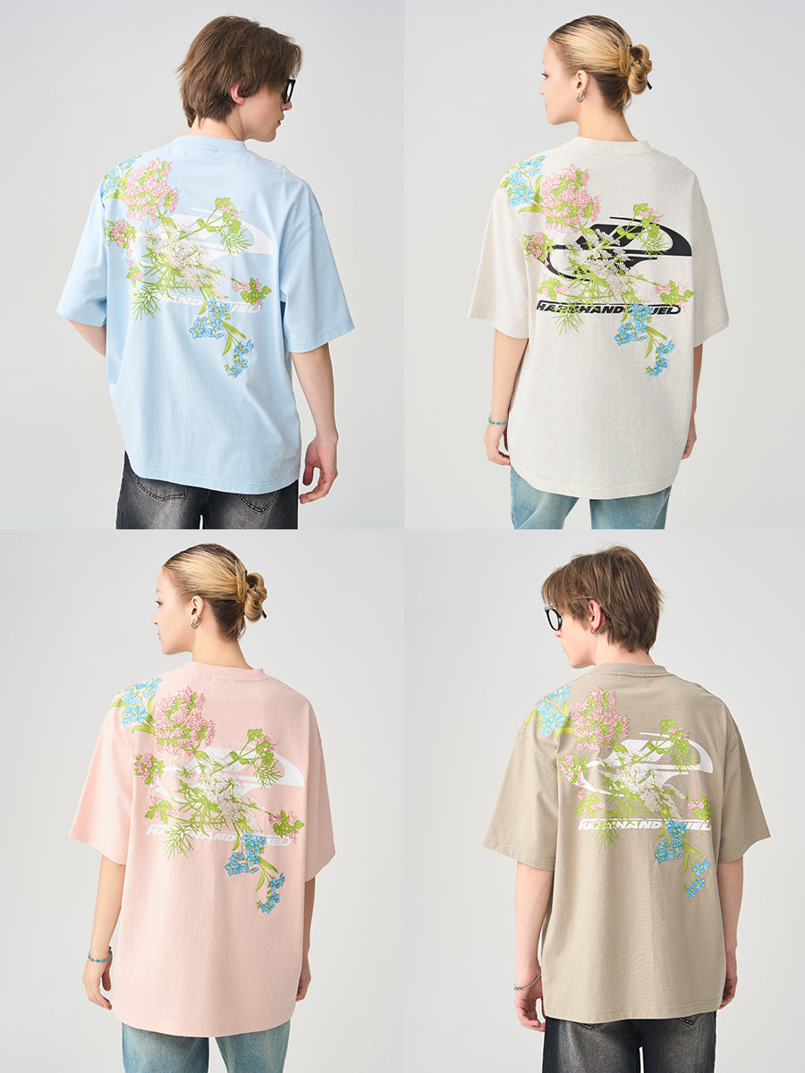 花柄刺繍ロゴTシャツ