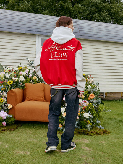 Pearl Embroidered Collared Varsity Jacket