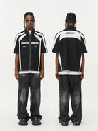 Irregular Patchwork Color Block Racing Short Sleeve Shirt - COPPING THREADS - Harsh and Cruel