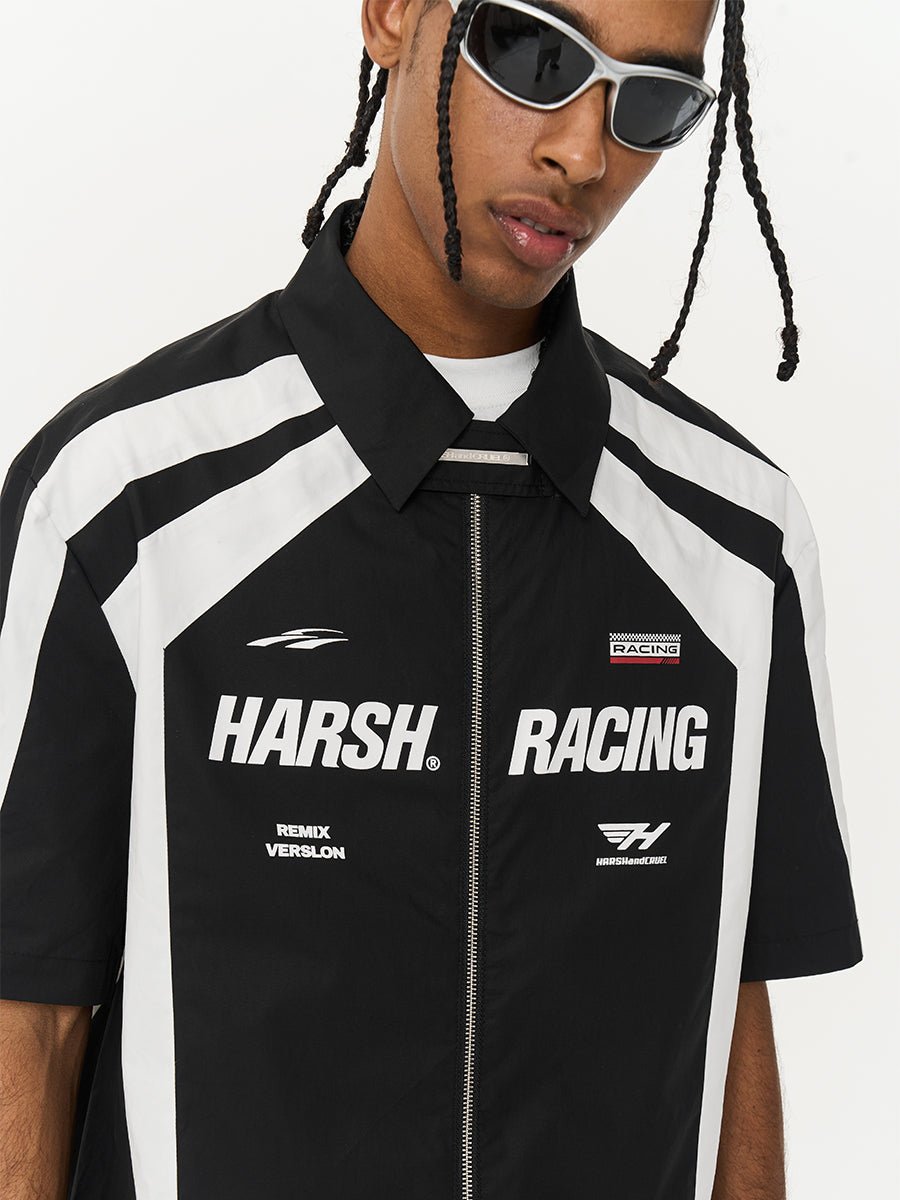 Irregular Patchwork Color Block Racing Short Sleeve Shirt - COPPING THREADS - Harsh and Cruel