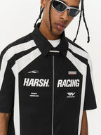 Irregular Patchwork Color Block Racing Short Sleeve Shirt - COPPING THREADS - Harsh and Cruel