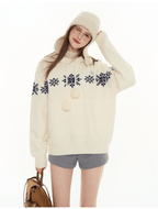 Ivory Fair Isle Hooded Pom - Pom Sweater - COPPING THREADS - CHICISLAND