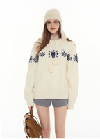 Ivory Fair Isle Hooded Pom - Pom Sweater - COPPING THREADS - CHICISLAND