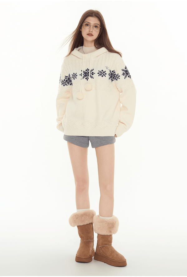 Ivory Fair Isle Hooded Pom - Pom Sweater - COPPING THREADS - CHICISLAND
