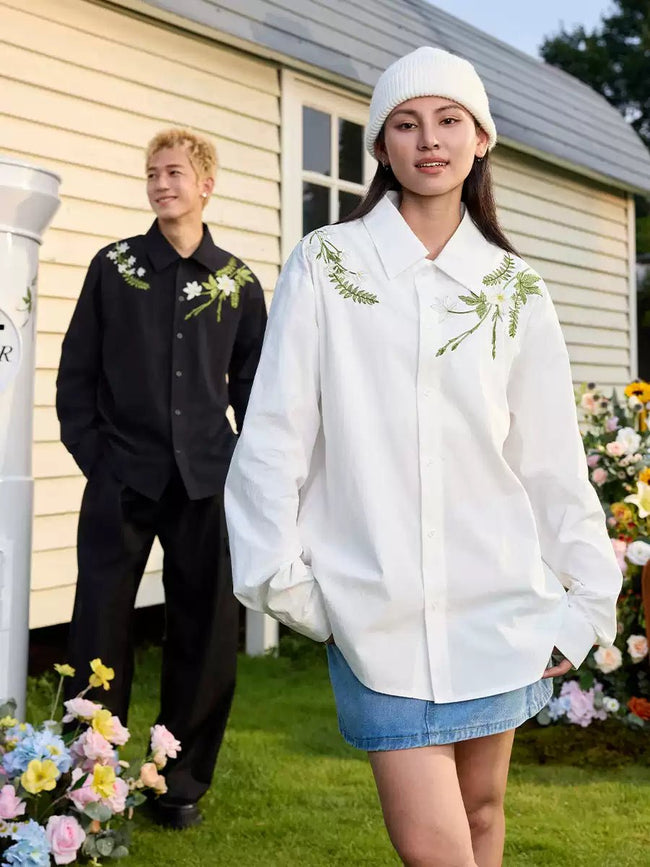 Ivy Floral Embroidery Long Sleeve Shirt Main Image