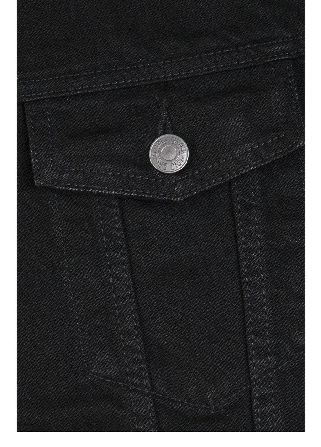IDLT denim jacket, black chest pocket.