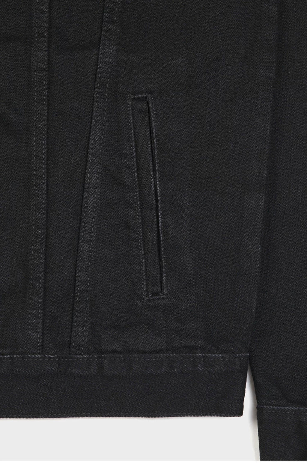 IDLT denim jacket, black side pocket.