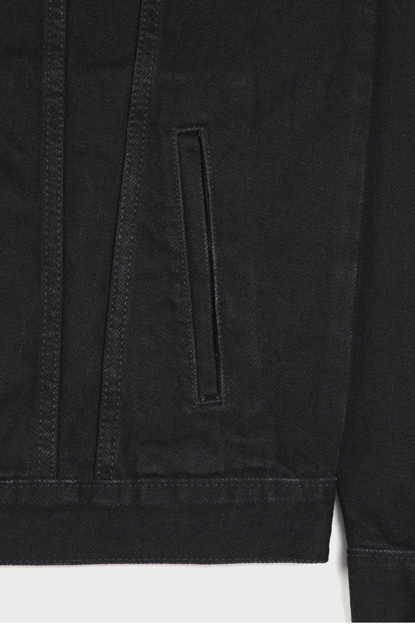 IDLT denim jacket, black side pocket.