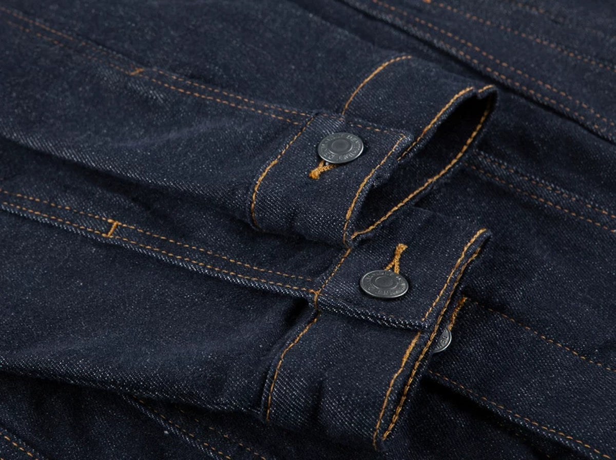 IDLT denim jacket, dark blue buttoned cuffs.