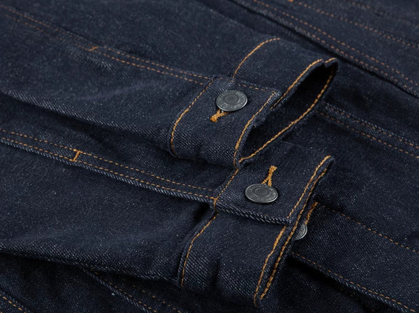 IDLT denim jacket, dark blue buttoned cuffs.