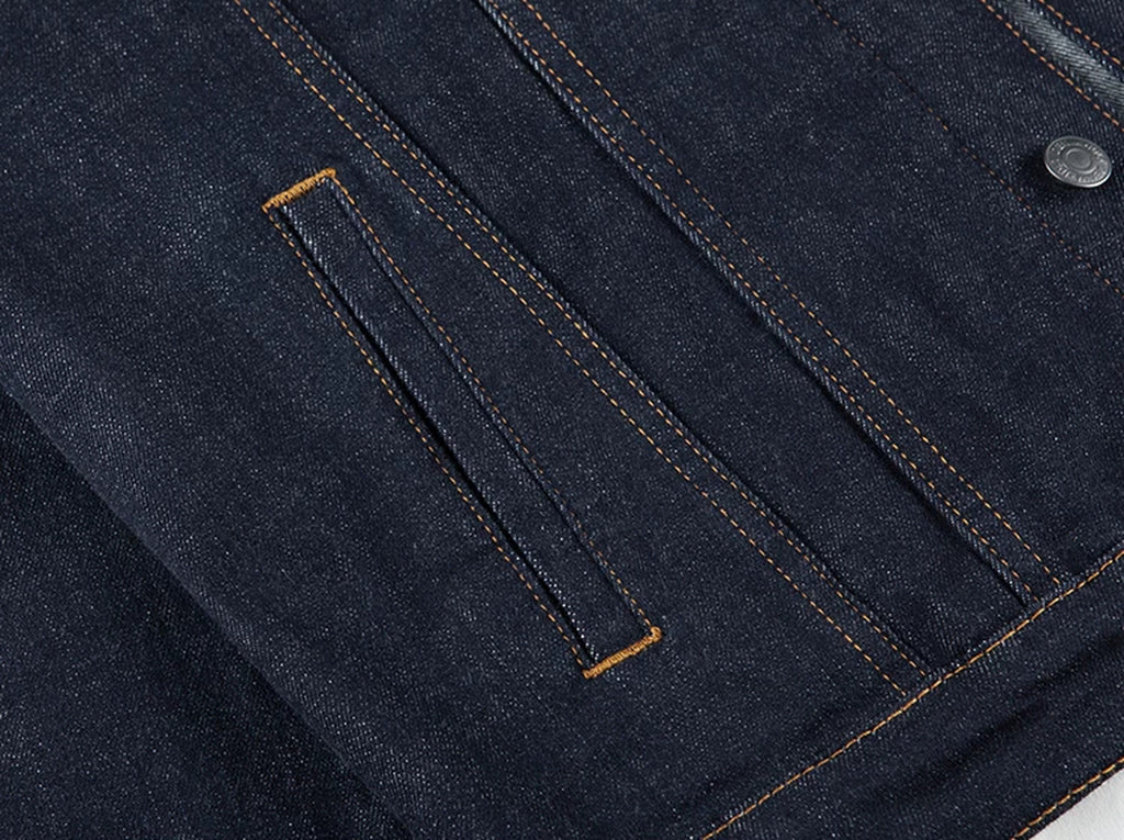 IDLT denim jacket, dark blue side pocket.