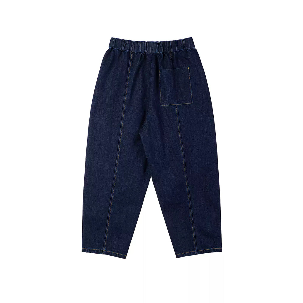 IDLT drawstring jeans, dark blue back.