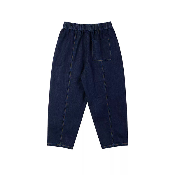 IDLT drawstring jeans, dark blue back.