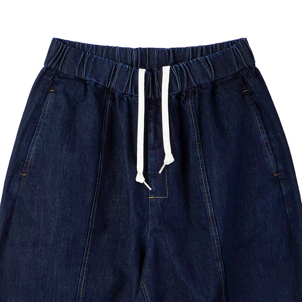 IDLT drawstring jeans, dark blue drawstring waistband.
