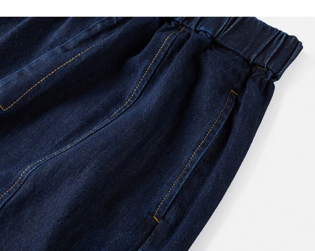 IDLT drawstring jeans, dark blue side pocket.