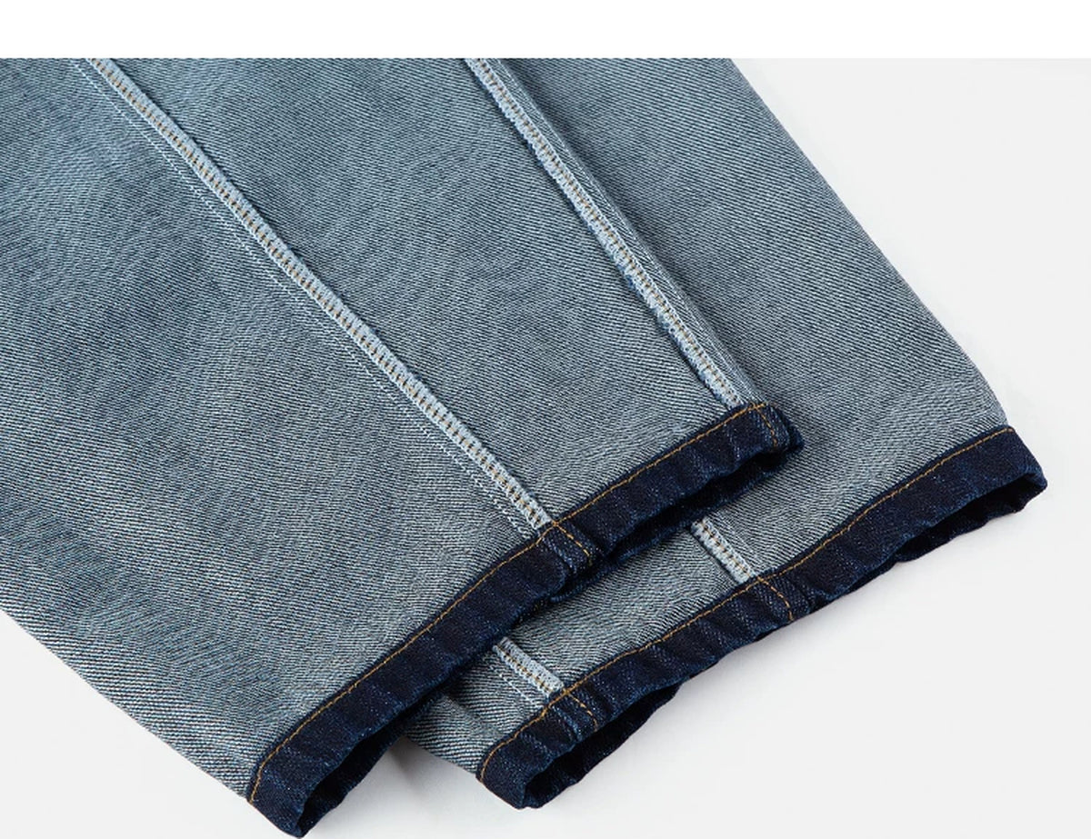IDLT drawstring jeans, dark blue inner leg seams.