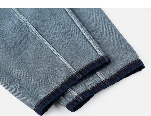 IDLT drawstring jeans, dark blue inner leg seams.