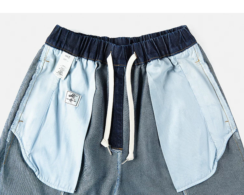 IDLT drawstring jeans, dark blue inner pockets.