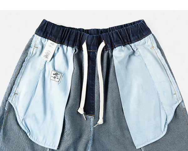 IDLT drawstring jeans, dark blue inner pockets.