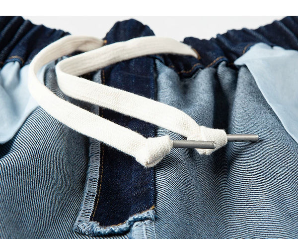 IDLT drawstring jeans, dark blue drawstring and inner fly.