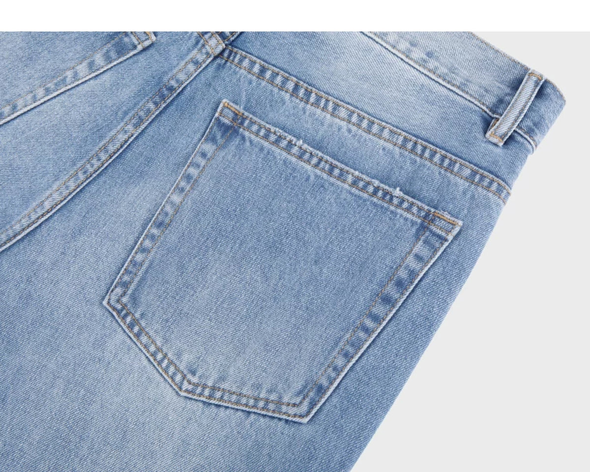 IDLT jeans, light blue back pocket.