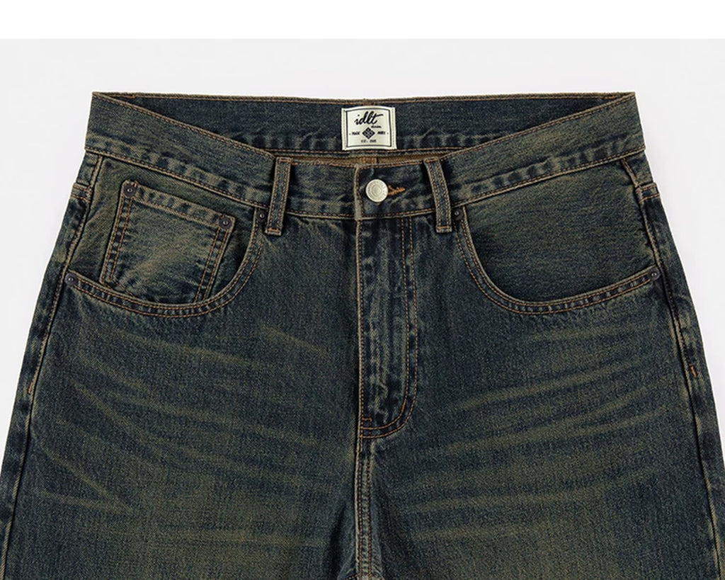 IDLT jeans, dark washed waistband and pockets.