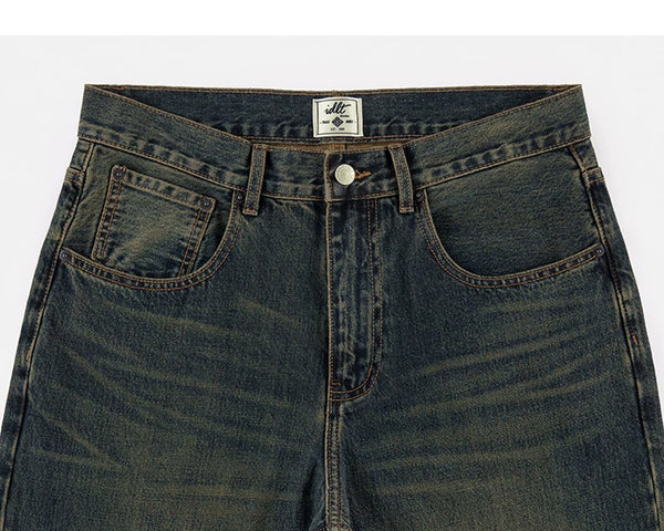 IDLT jeans, dark washed waistband and pockets.