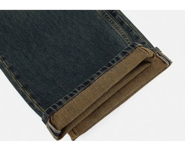 IDLT jeans, dark washed rolled hems.