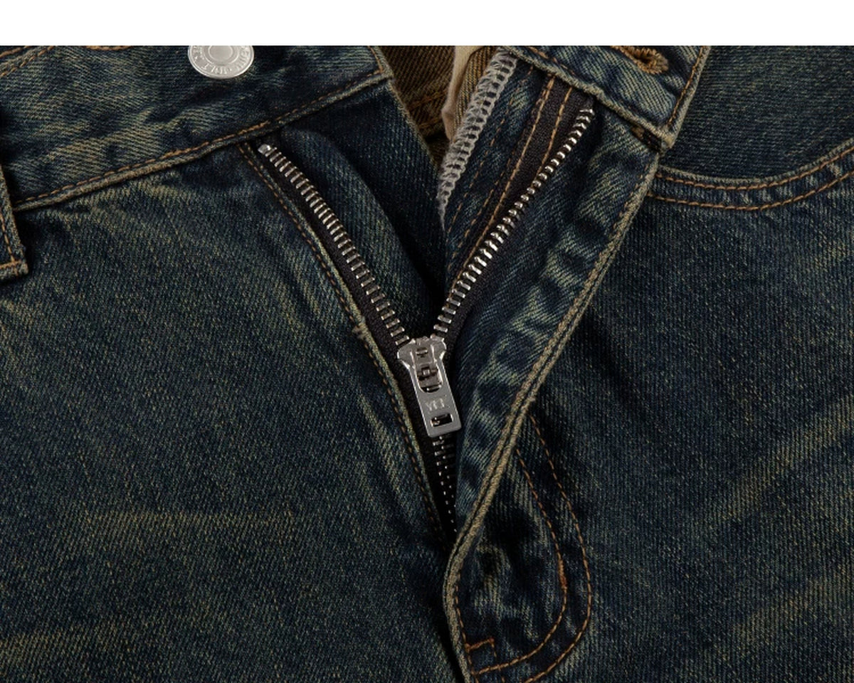 IDLT jeans, dark washed zip fly.