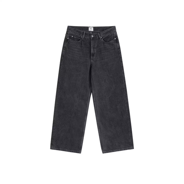 IDLT jeans, washed black front.