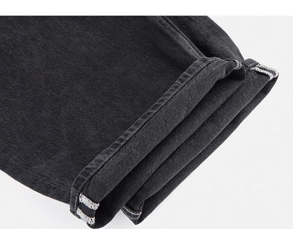 IDLT jeans, washed black rolled hems.