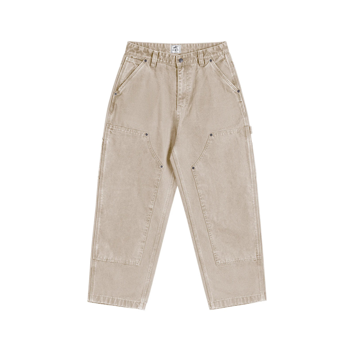 IDLT carpenter pants, beige front.