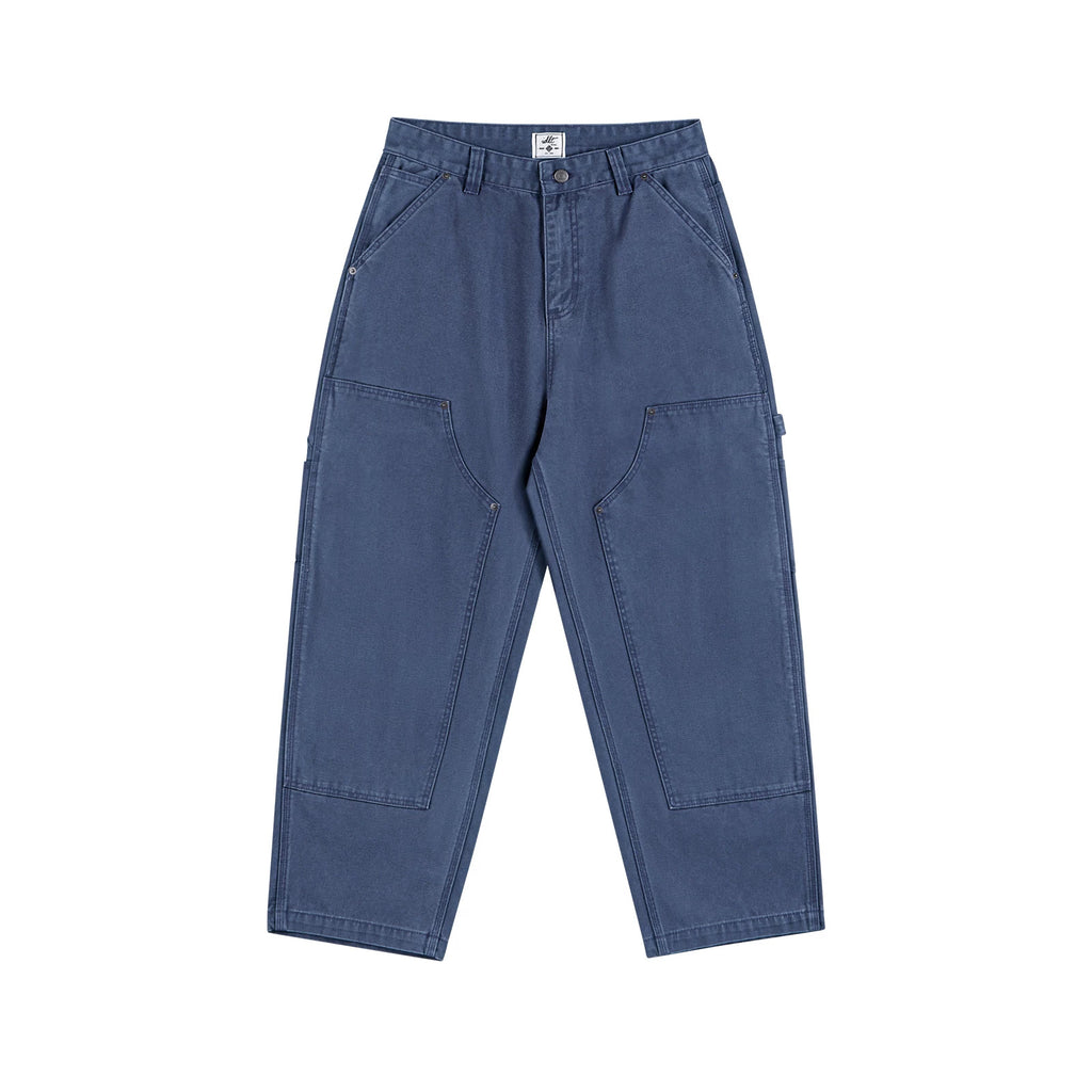 IDLT carpenter pants, blue front.
