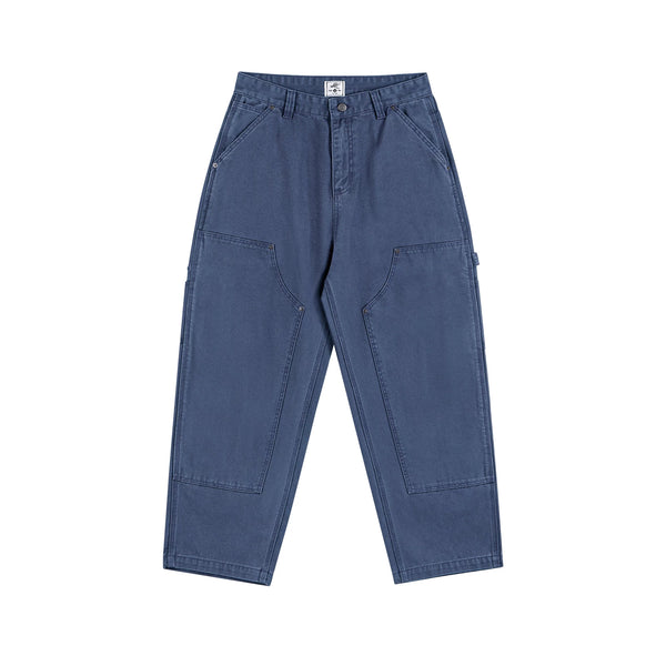 IDLT carpenter pants, blue front.