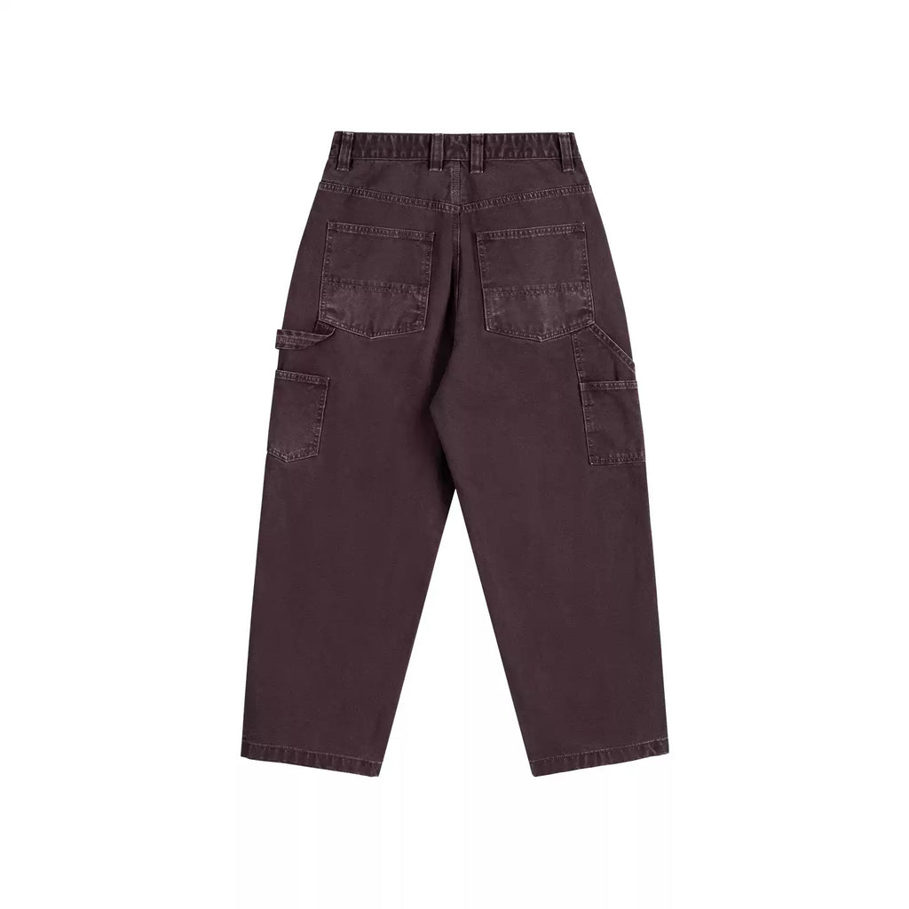 IDLT carpenter pants, burgundy back.
