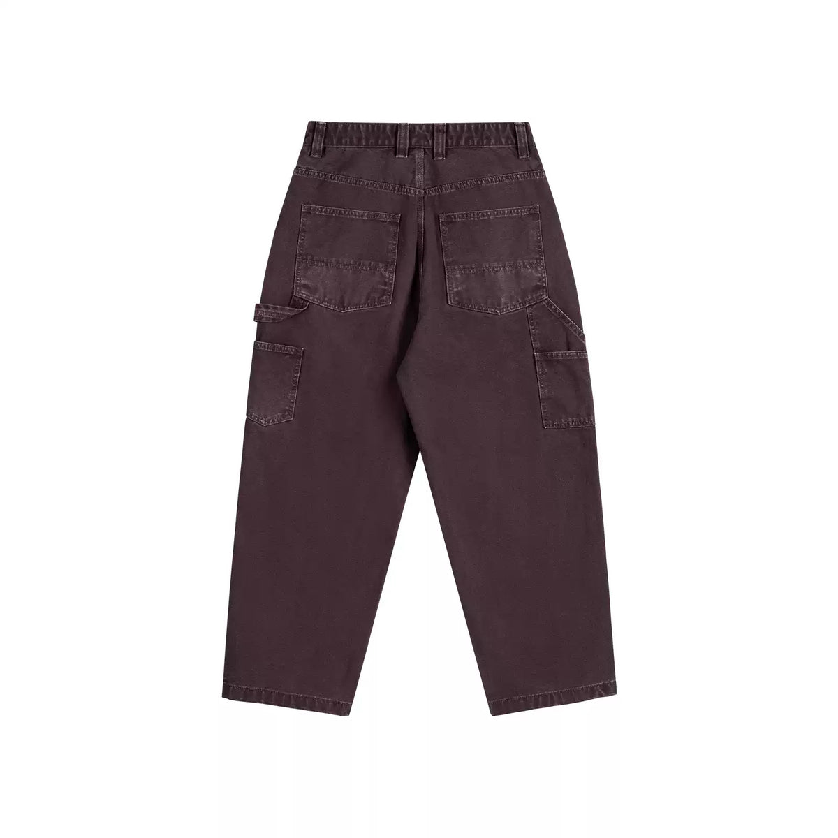 IDLT carpenter pants, burgundy back.